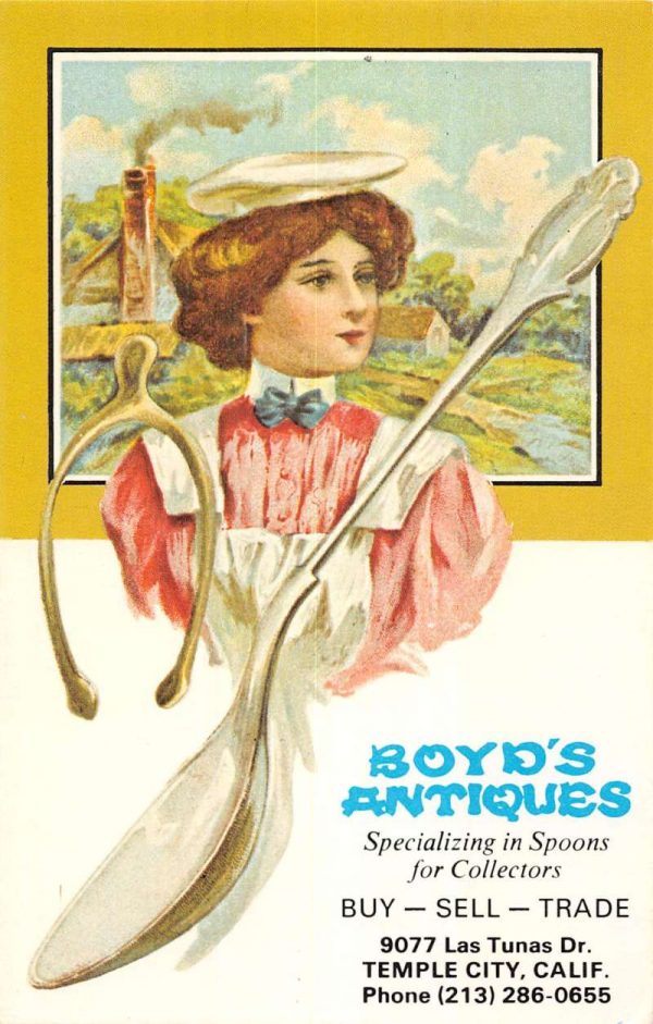 Temple City California Boyds Antiques Spoon Woman Antique Postcard K99599