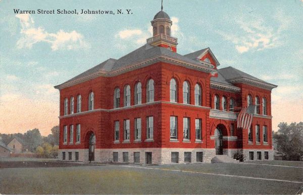 Johnstown New York Warren Street School Street View Antique Postcard K99681