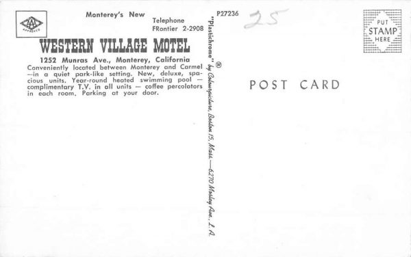 Monterey California Western Village Motel Pool View Vintage Postcard K99739 - Image 2