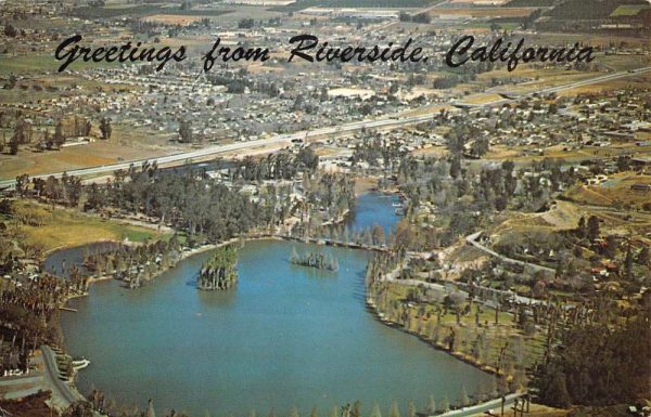 Riverside California Lake Evans Birdseye View Vintage Postcard K99744