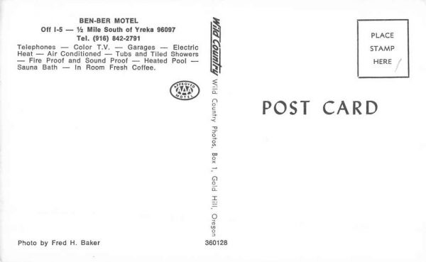 Yreka California Ben Ber Motel Street View Vintage Postcard K99764 - Image 2