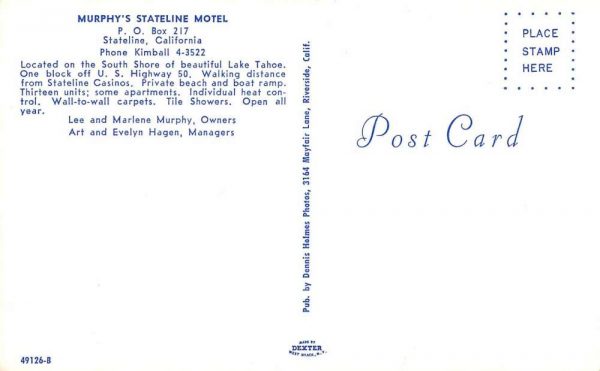 Stateline California Murphys Motel Street View Vintage Postcard K99766 - Image 2