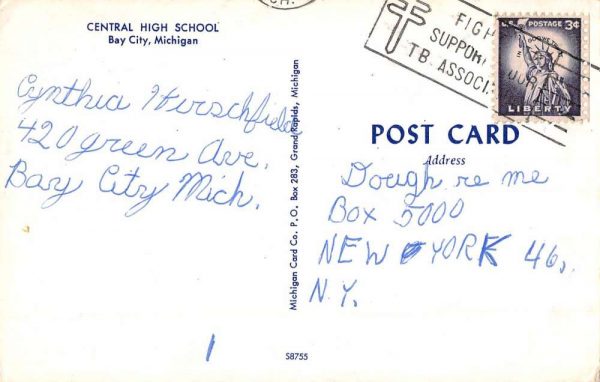 Bay City Michigan Central High School Street View Vintage Postcard K99860 - Image 2