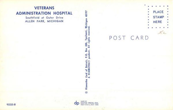 Allen Park Michigan Veterans Admin Hospital Vintage Postcard K99862 - Image 2