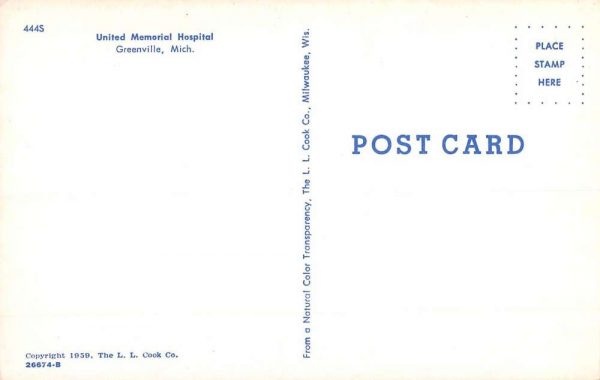 Greenville Michigan United Memorial Hospital Vintage Postcard K99869 - Image 2