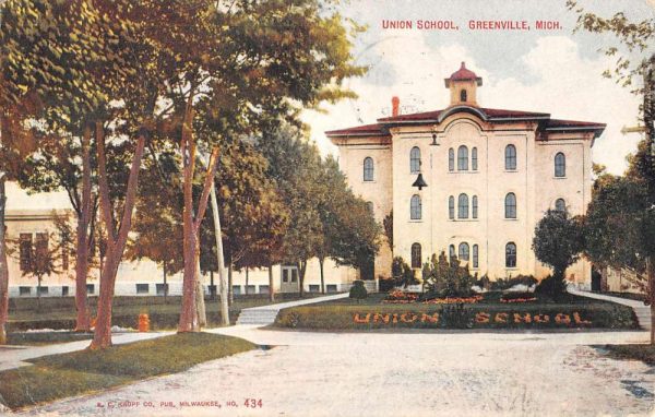 Grenville Michigan Union School Street View Antique Postcard K99871