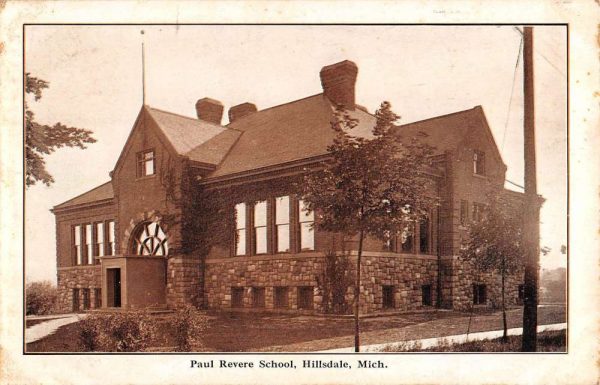 Hillsdale Michigan Paul Revere School Street View Antique Postcard K99873