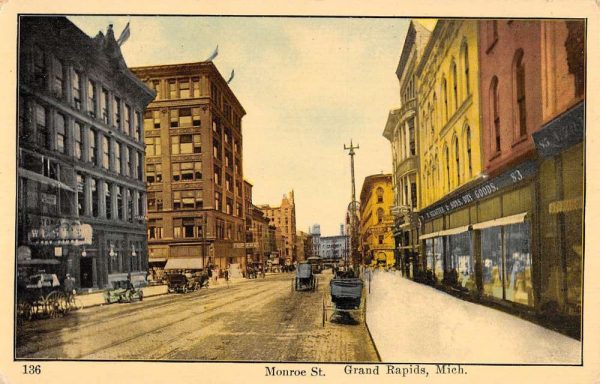 Grand Rapids Michigan Monroe Street Scene Historic Bldgs Antique Postcard K99875