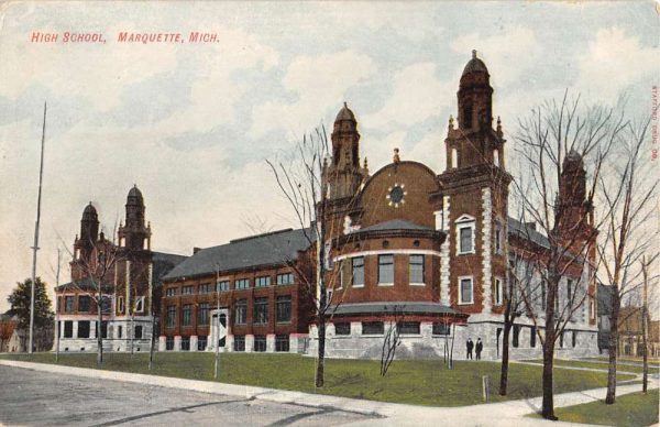 Marquette Michigan High School Street View Antique Postcard K99878