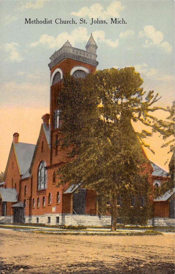 St Johns Michigan Methodist Church Street View Antique Postcard K99881