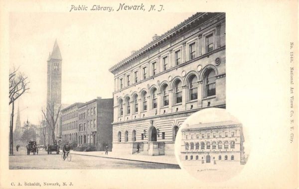 Newark New Jersey Public Library Street View Antique Postcard K99936