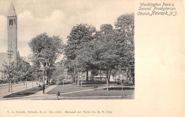 Newark New Jersey Second Presbyterian Church Park Antique Postcard K99937