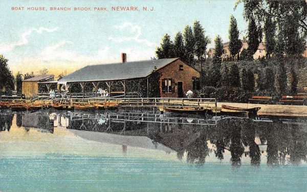 Newark New Jersey Branch Brook Park Boat House Antique Postcard K100031