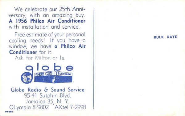 Jamaica New York Globe Radio Air Conditioner Ad Vintage Postcard K100040 - Image 2