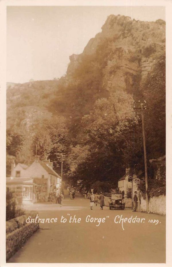 Cheddar England Entrance to the Gorge Real Photo Antique Postcard J78085