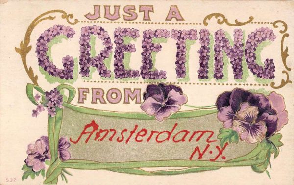 Amsterdam New York Purple Flower Greeting Antique Postcard K101124