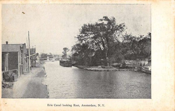 Amsterdam New York Erie Canal Looking East Waterfront Antique Postcard K101126