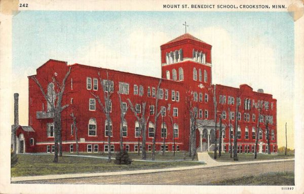 Crookston Minnesota Mt St Benedict School Street View Antique Postcard K101172