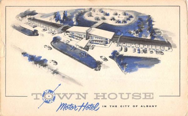 Albany New York Town House Motor Hotel Birdseye View Antique Postcard K101181