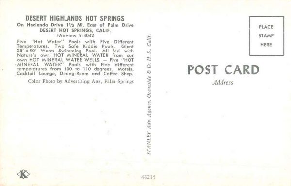 Desert Hot Springs California Mineral Water Well Pool View Postcard K101531 - Image 2