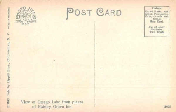 Cooperstown New York Otsego Lake from Hickory Grove Inn Antique Postcard J78744 - Image 2