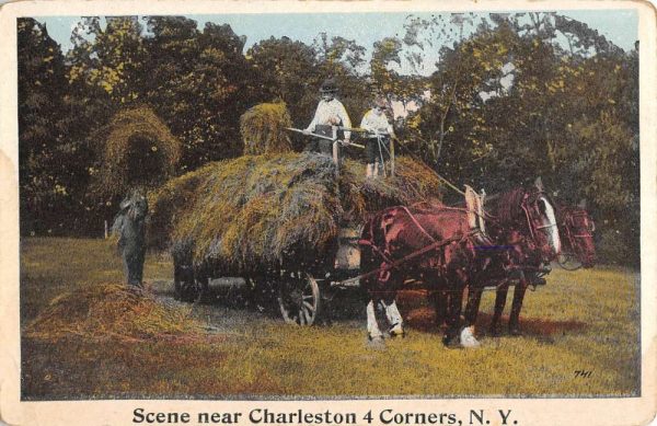 Charleston 4 Corners New York Horse Carriage Antique Postcard K101729