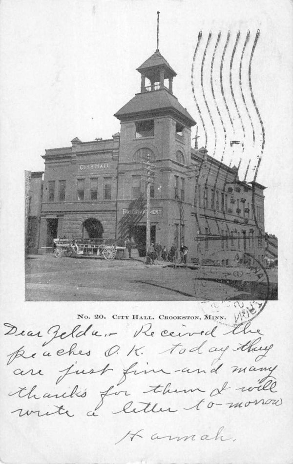 Crookston Minnesota City Hall Street View Antique Postcard K101895