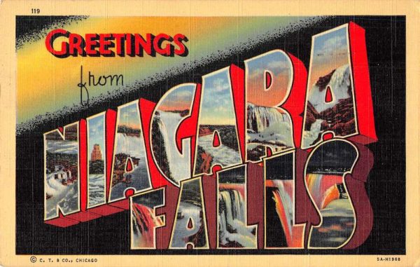 Niagara Falls New York Greetings From large letter linen antique pc Z49711