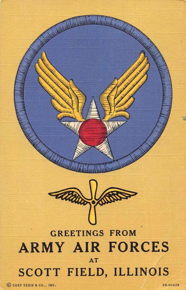 Scott Field Illinois Greetings From Army Air Forces linen antique pc Z49741