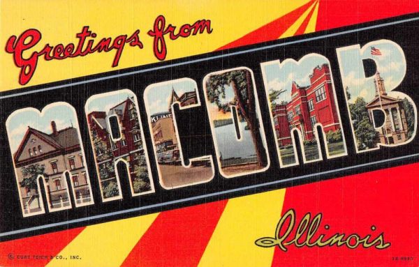 Macomb Illinois Greetings From large letter linen scenic views antique pc Z49743