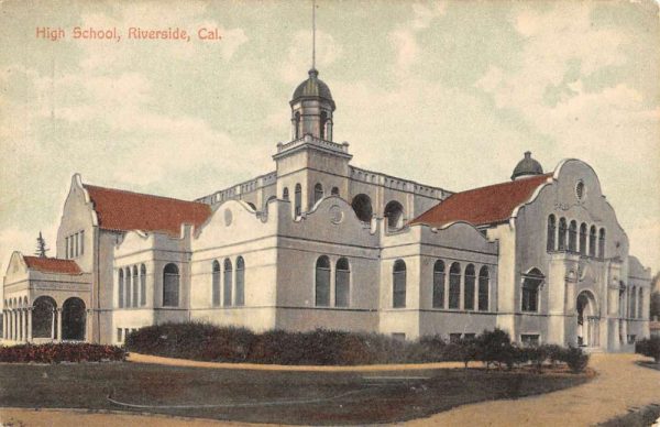 Riverside California High School Street View Antique Postcard K102025