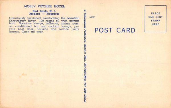 Red Bank New Jersey Molly Pitcher Hotel Multiview Antique Postcard K102050 - Image 2