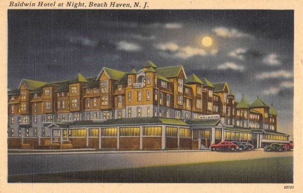 Beach Haven New Jersey Baldwin Hotel At Night Antique Postcard K102051