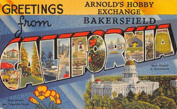 Bakersfield California Large Letter Linen Antique Postcard K102247