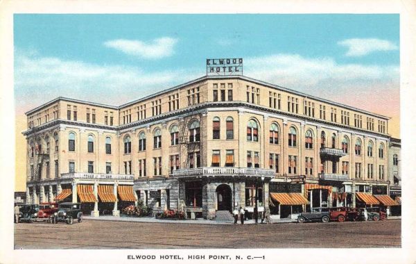 High Point North Carolina Elwood Hotel Street View Antique Postcard K102272