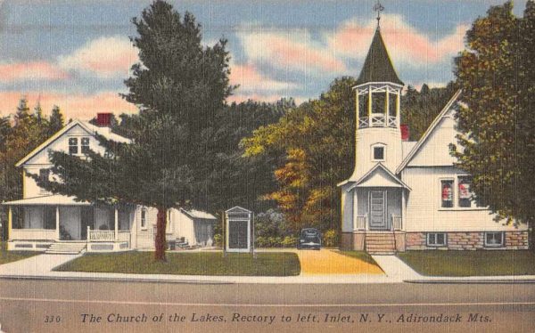 Inlet New York Adirondack Mts Church of the Lakes Antique Postcard J79002