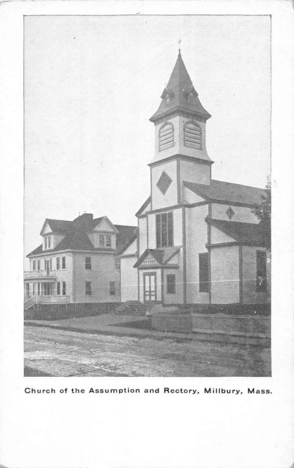 Millbury Massachusetts Church Assumption Rectory Antique Postcard K102316