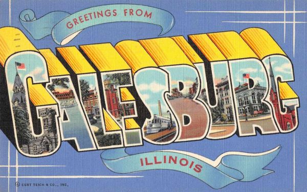 Galesburg Illinois Greetings From large letter linen antique pc Z49803