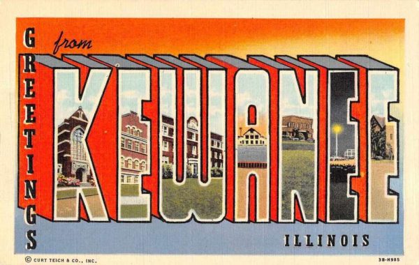 Kewanee Illinois Greetings From large letter linen antique pc Z49804