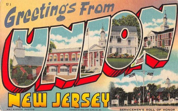 Union New Jersey Greetings From scenic views large letter antique pc Z49814