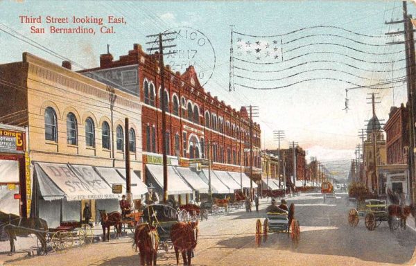 San Bernardino California Third Street Looking East Antique Postcard K102483