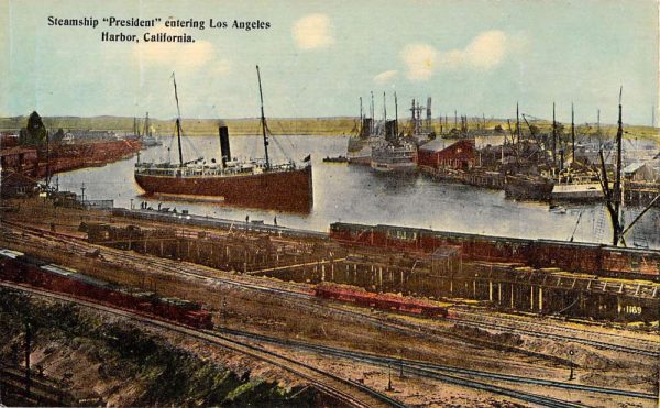 Los Angeles California Harbor Steamship President Antique Postcard K102490