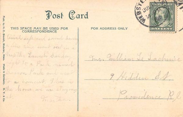 Webster Massachusetts Yolande House Lake Antique Postcard K102539 - Image 2