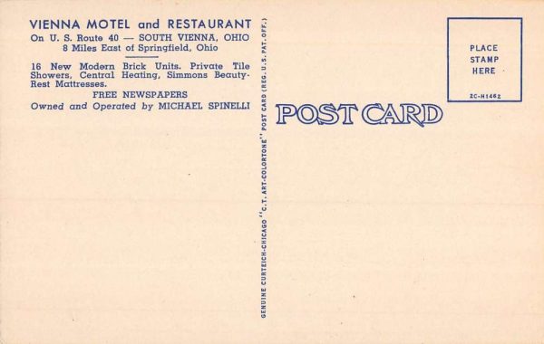 South Vienna Ohio Motel Street View Antique Postcard K102616 - Image 2