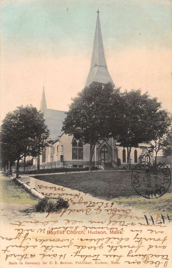 Hudson Massachusetts Baptist Church Street View Antique Postcard K102672