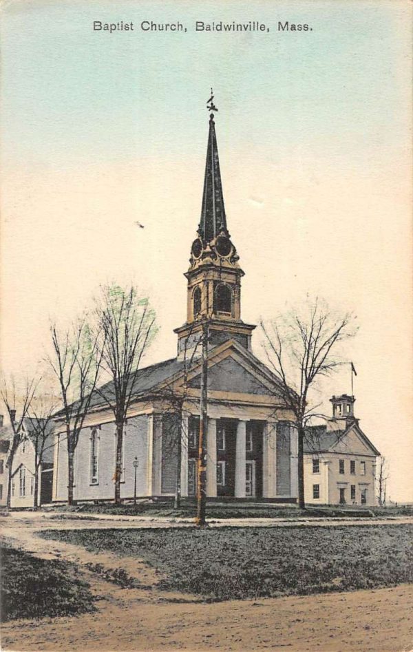 Baldwinville Massachusetts Baptist Church Street View Antique Postcard K102681