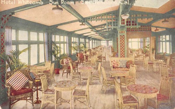 San Francisco California Hotel Whitcomb Sun Room Antique Postcard K102787