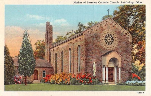 Put In Bay Ohio Mother Of Sorrows Catholic CHurch Antique Postcard K102824