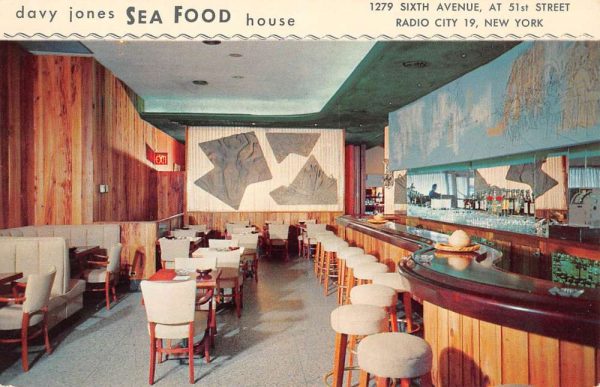 New York City Davy Jones Sea Food House Interior Vintage Postcard K102837