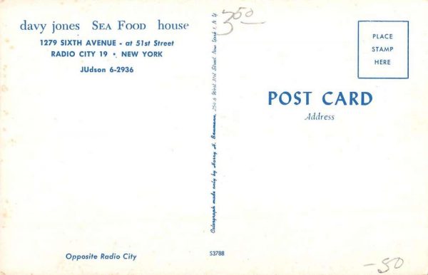 New York City Davy Jones Sea Food House Interior Vintage Postcard K102837 - Image 2